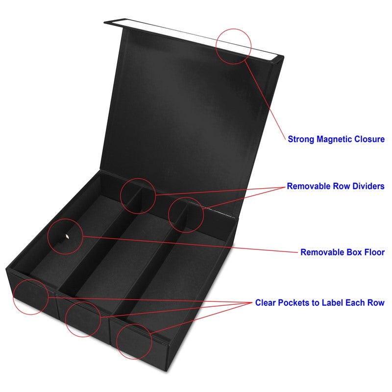 Card Game Box - 3 Row - Black with White